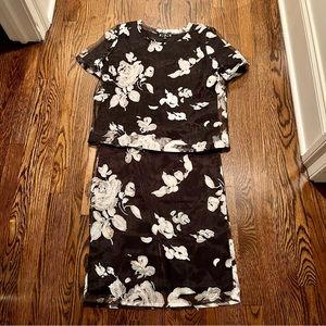 424 Fifth Lord & Taylor Black Floral Top and Skirt Set